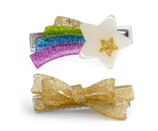 Lilies & Roses Shooting Star and Gold Bow Clips