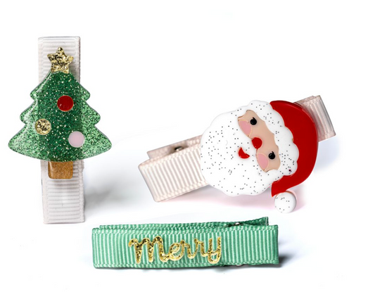 Lilies & Roses Merry Santa Tree Baby Hair Clips