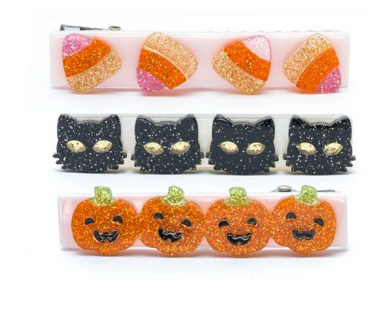 Lilies & Roses Cat Candy Corn and PumpkinHair Clips