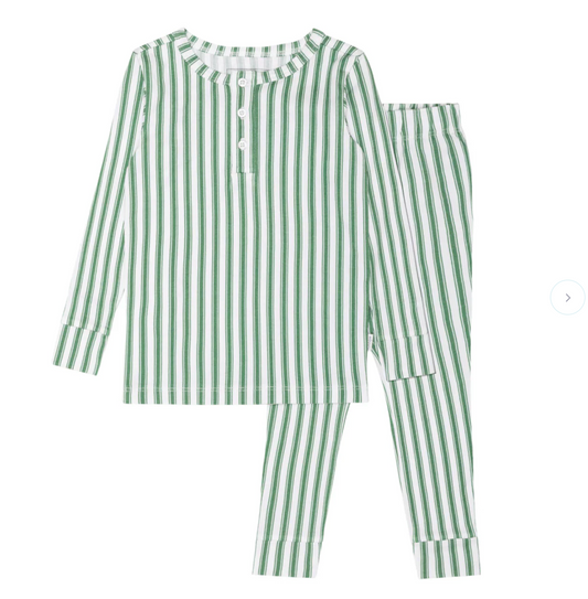 Minnow Unisex Boxwood Ticking Stripe Pima Pajama Set