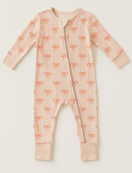 Polished Prints - Striped Bow, bamboo baby sleeper