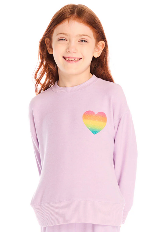 Chaser Rainbow Glitter Heart Pullover