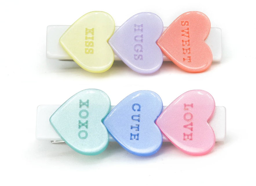 Lilies & Roses Candy Hearts Pastel Hair Clips