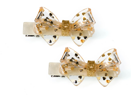 Lilies & Roses Gold Glitter Bow Hair Clips