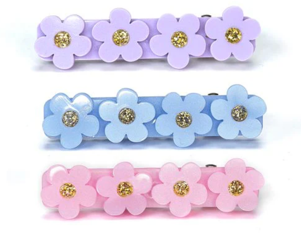 Lilies & Rises Flowewrs Clips, Blue Pink Purple