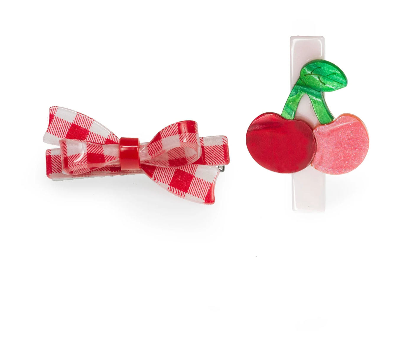 Lilies and Roses Cherry & Red Checkered Bow Hair Clips
