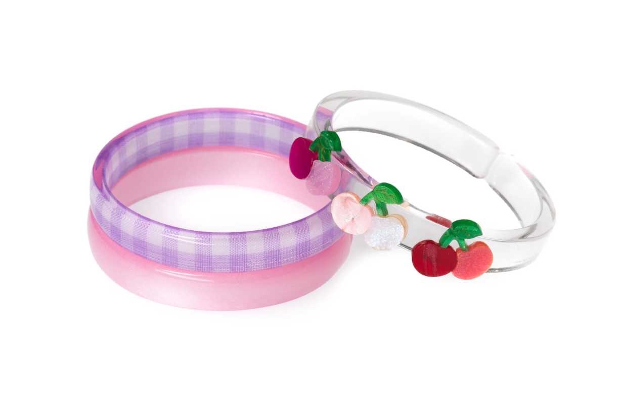 Lilies and Roses Cherry Pink & Red Checkered Bangles