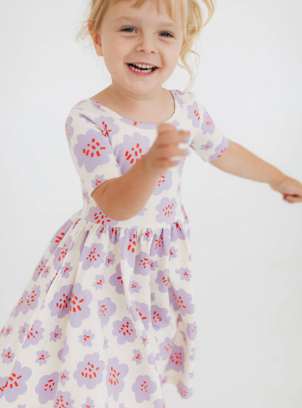 Good Apples Kids Short Sleeve Twirl Dress in Lavender Blooms
