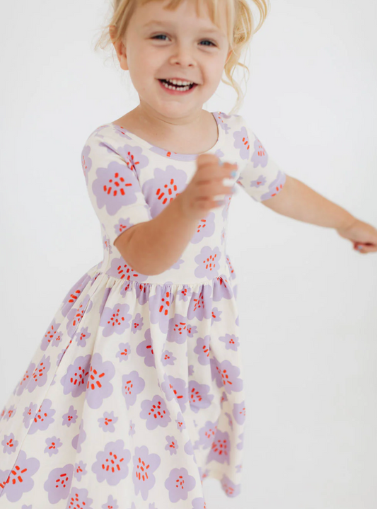 Good Apples Kids Short Sleeve Twirl Dress in Lavender Blooms
