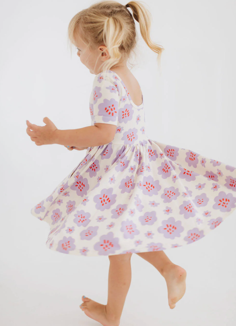 Good Apples Kids Short Sleeve Twirl Dress in Lavender Blooms