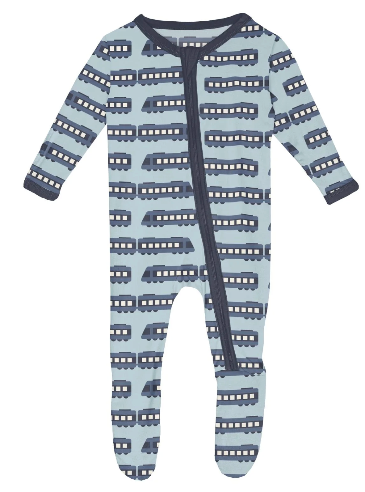 Kickee Pants Print Footie with 2 Way Zipper London Trains