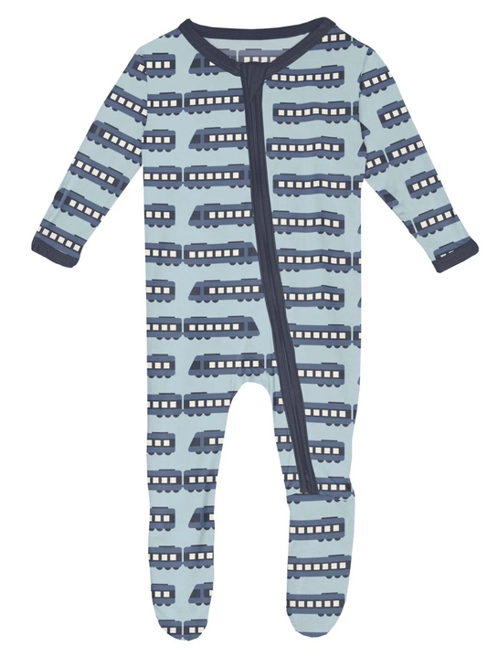 Kickee Pants Print Footie with 2 Way Zipper London Trains