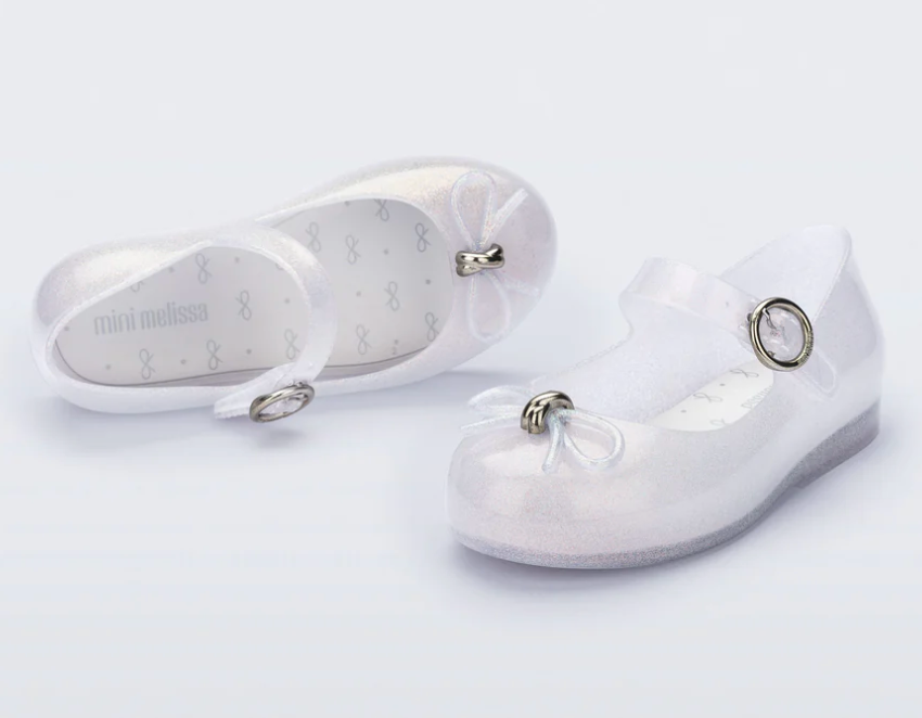 Mini Melissa Sweet Love Flat in Holographic Pearl