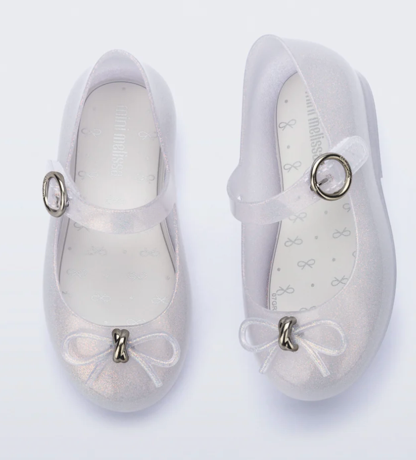 Mini Melissa Sweet Love Flat in Holographic Pearl
