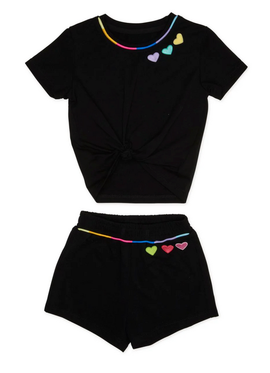 Mini Dreamers Sienna Embroidered Heart Tie Top and Shorts Set
