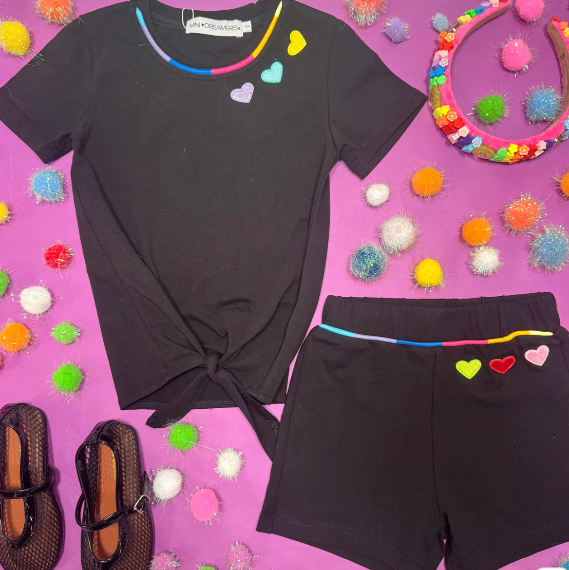 Mini Dreamers Sienna Embroidered Heart Tie Top and Shorts Set