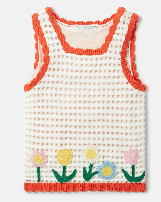 Stella McCartney Girls Crochet Sleeveless Top with Flowers Details