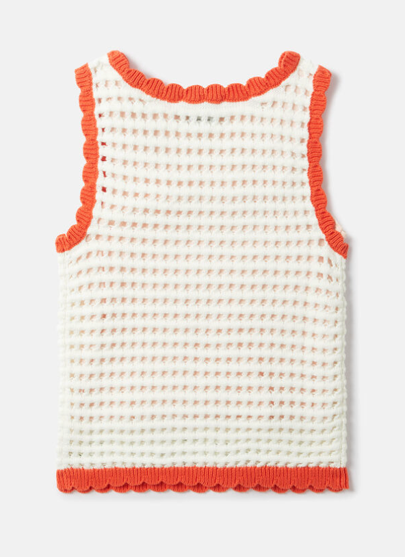 Stella McCartney Girls Crochet Sleeveless Top with Flowers Details