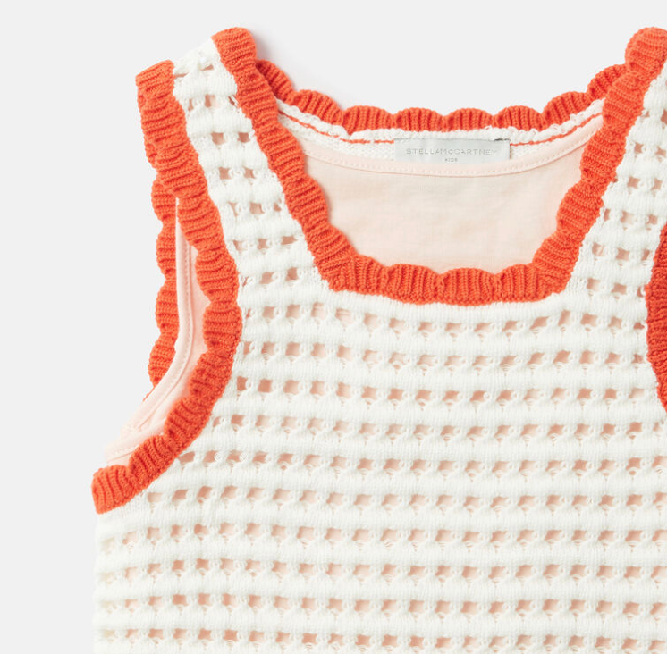 Stella McCartney Girls Crochet Sleeveless Top with Flowers Details