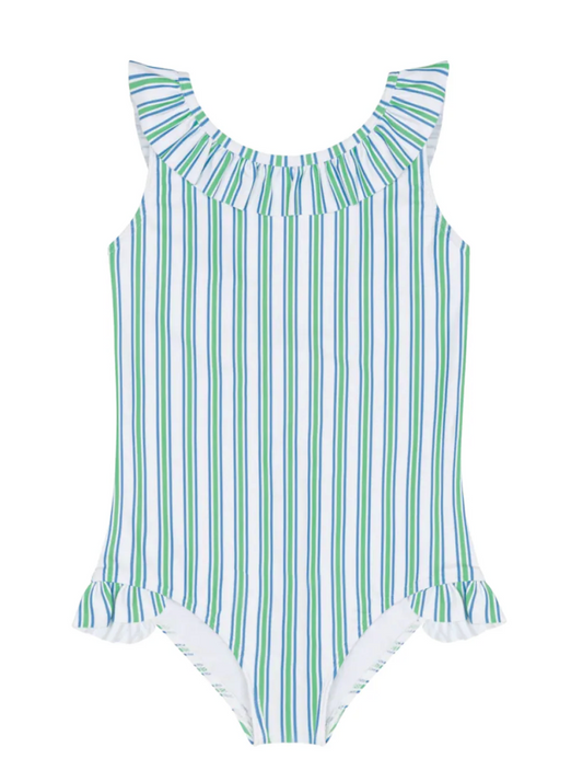Minnow Girls Tamarin Stripe Ruffle Collar One Piece