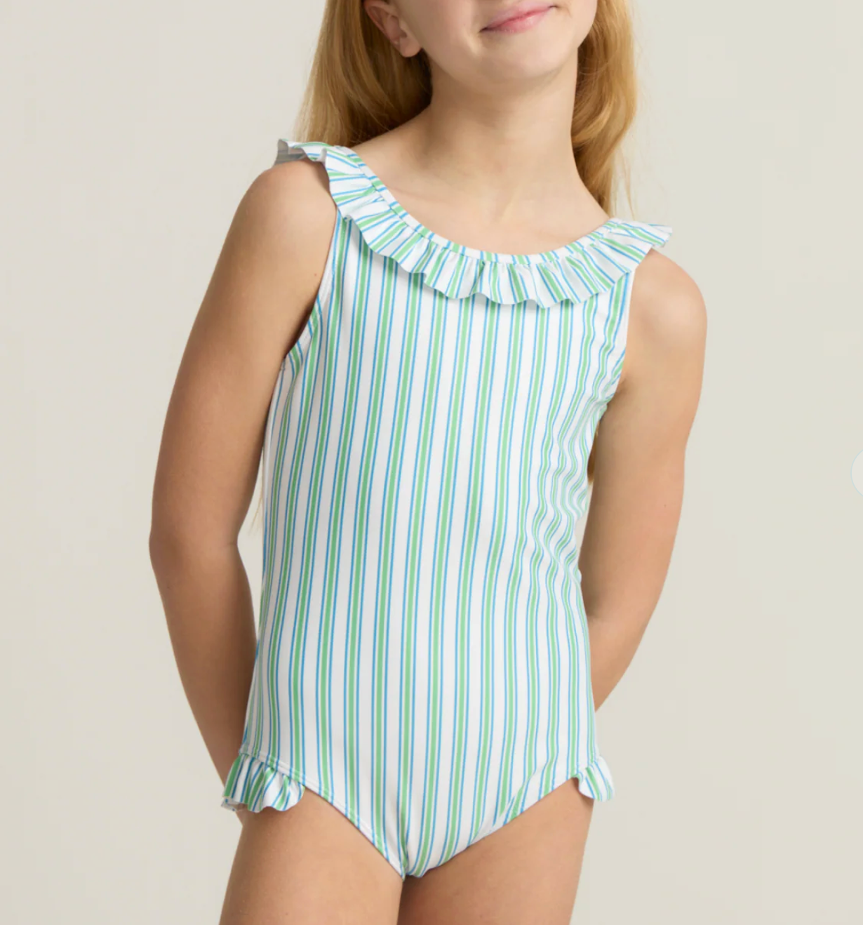 Minnow Girls Tamarin Stripe Ruffle Collar One Piece