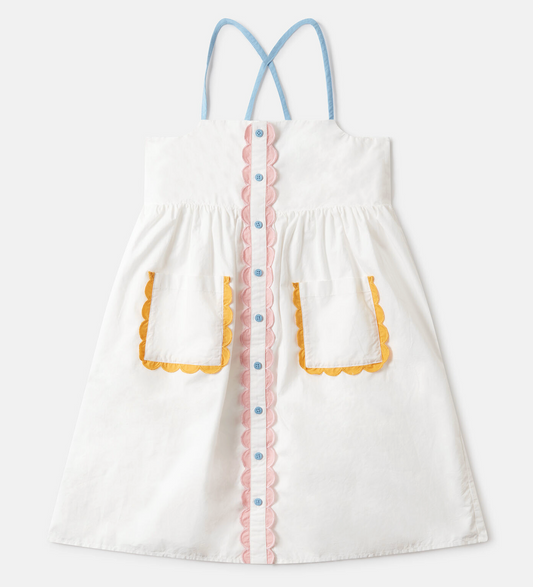 Stella McCartney Kids Girl Strappy Dress With Scalloped Details White