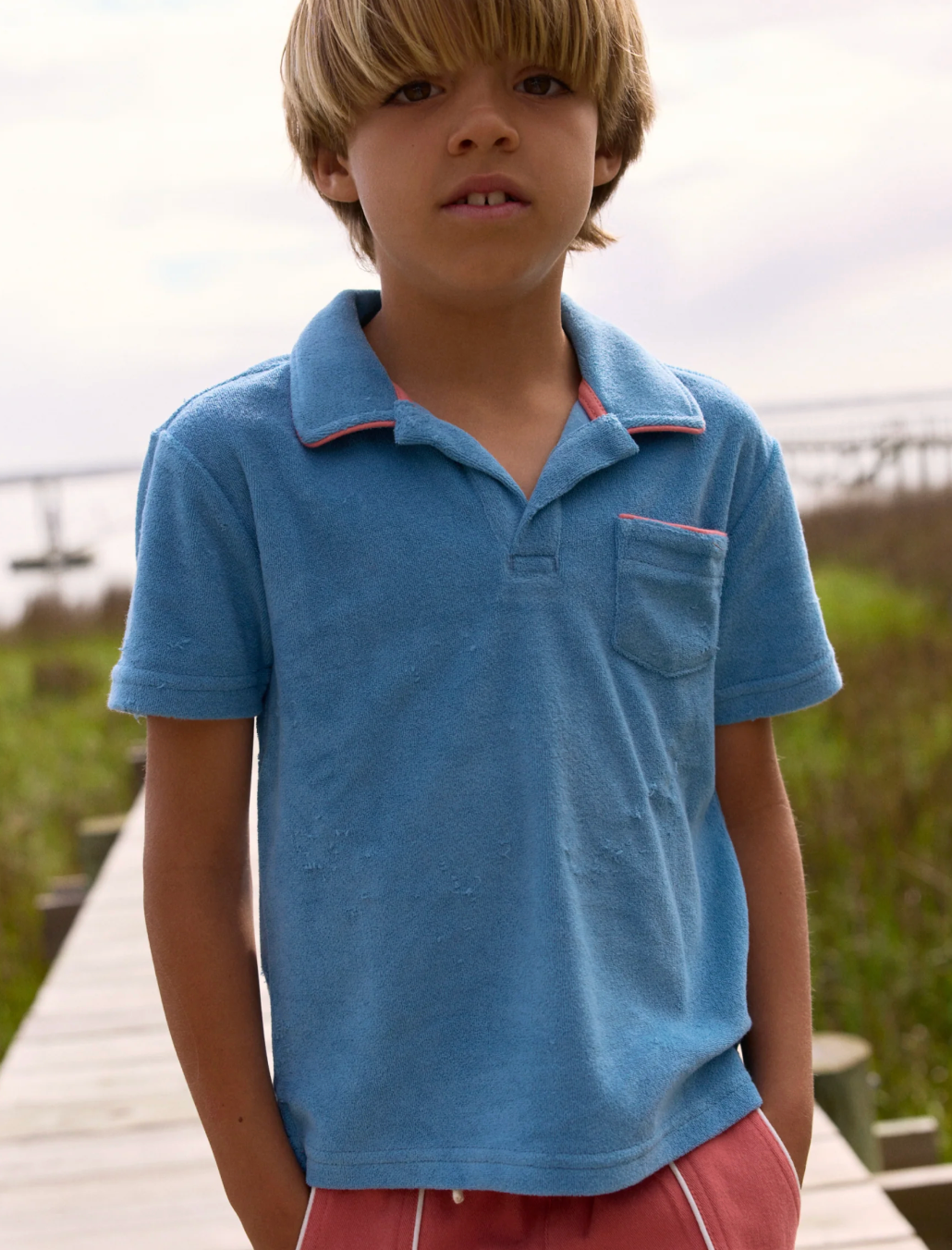 Minnow Boys Cerulean Blue French Terry Polo