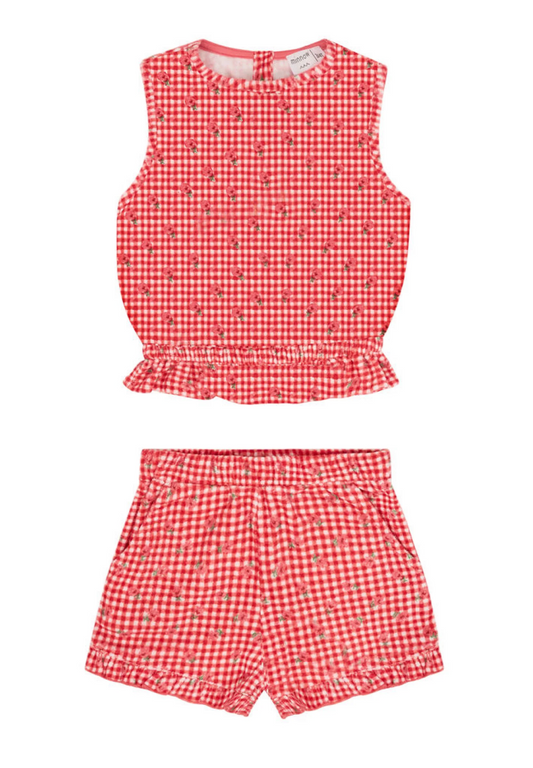 Minnow Girls Cranberry Gingham French Terry Set