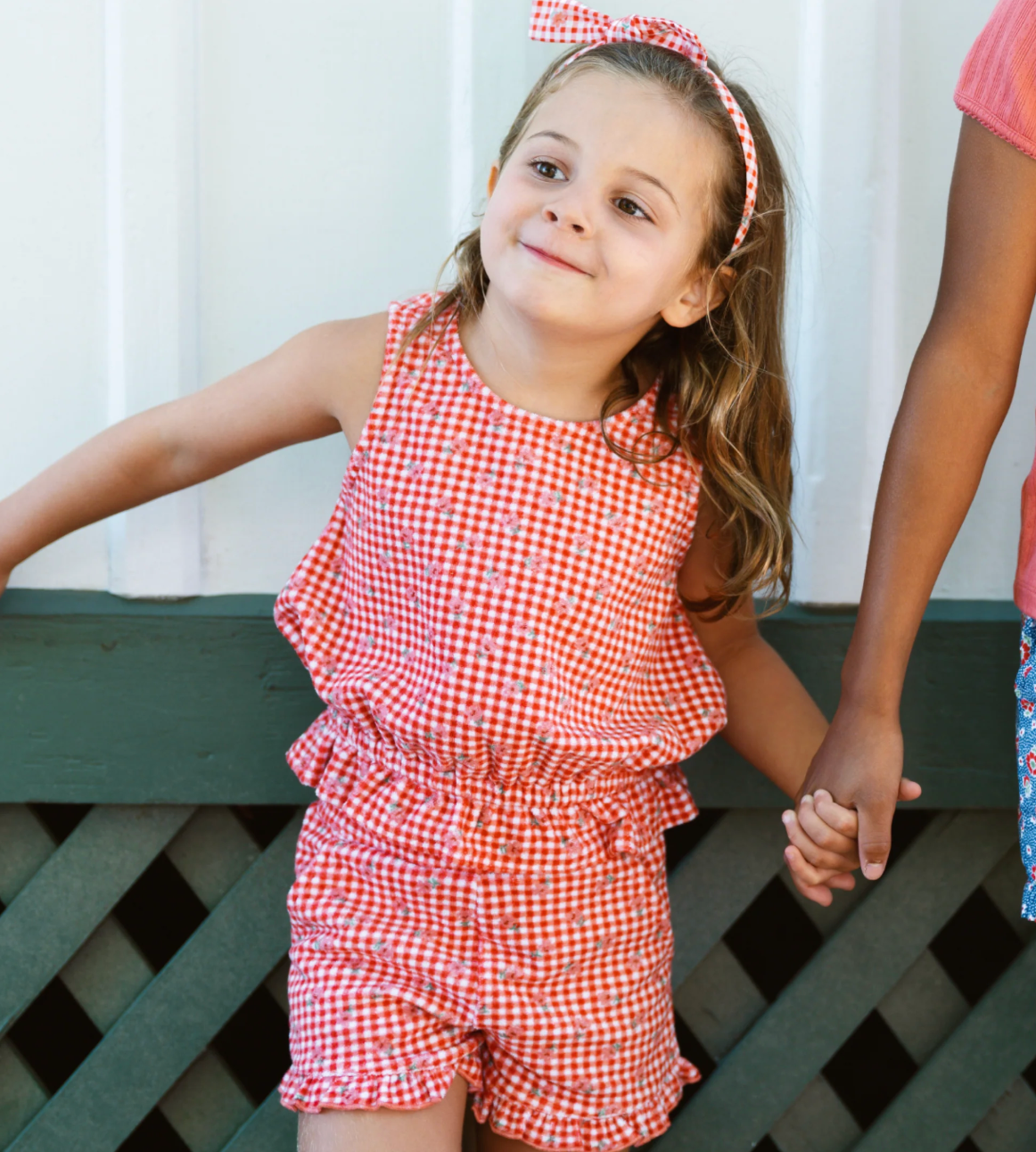 Minnow Girls Cranberry Gingham French Terry Set
