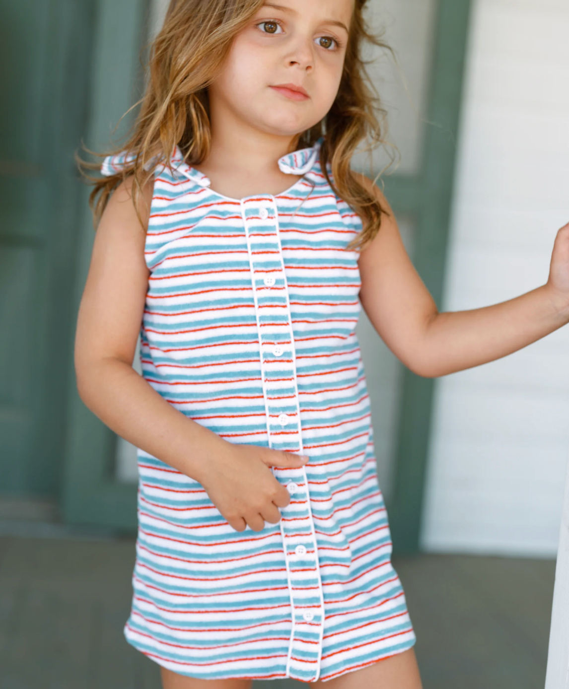 Minnow Girls Jetty Stripe French Terry Tie Knot Dress
