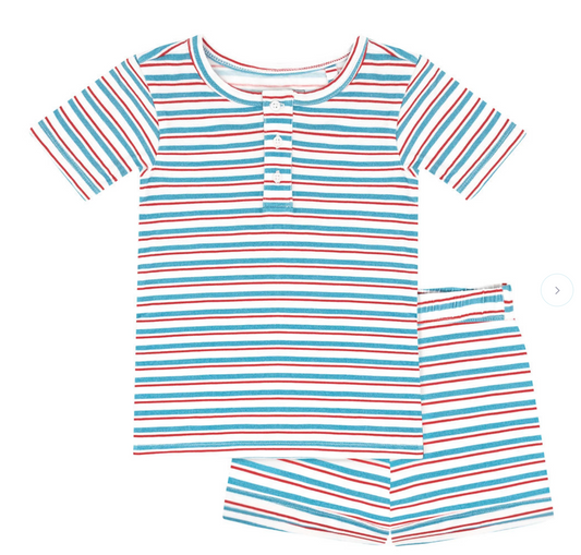 Minnow Unisex Jetty Stripe Shirt and Short Pima Pajama Set