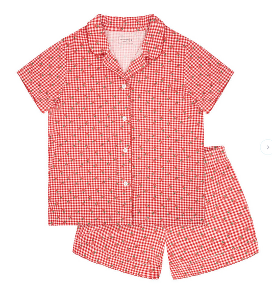 Minnow Womans Cranberry Gingham Collared Pima Pajama Set