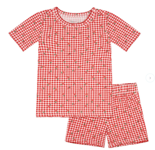 Minnow Girls Cranberry Gingham Shirt and Short Pima Pajama Set