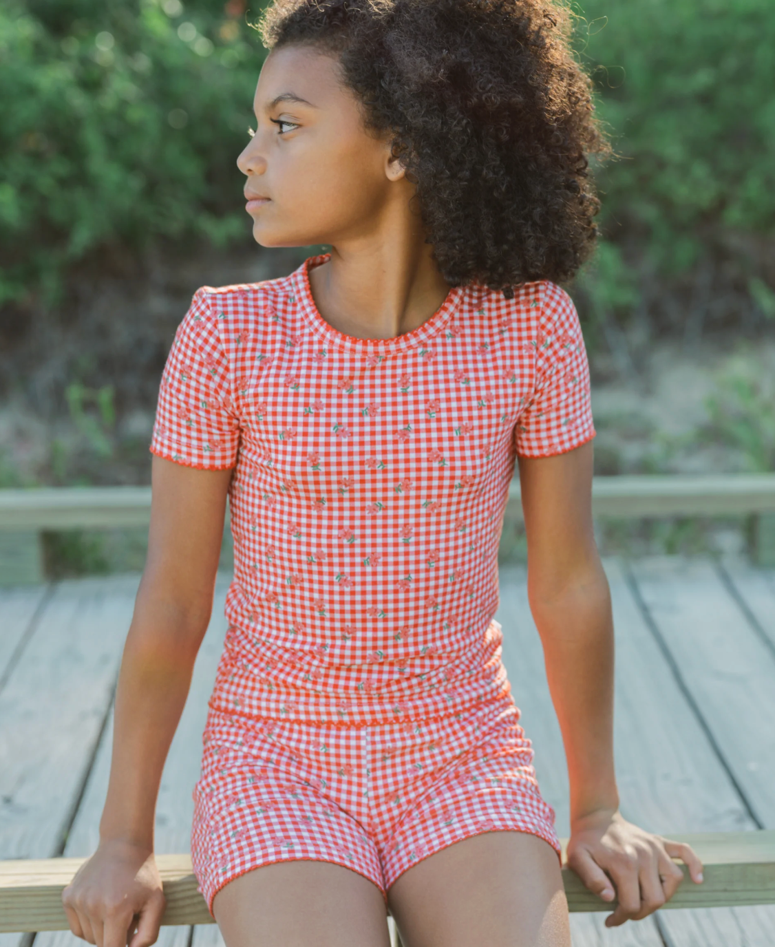 Minnow Girls Cranberry Gingham Shirt and Short Pima Pajama Set