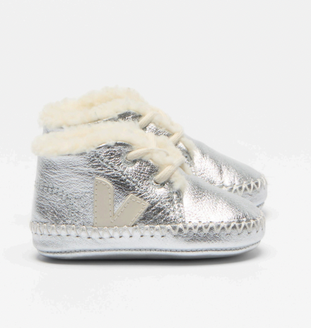 Veja Baby Leather Silver Pierre Booties