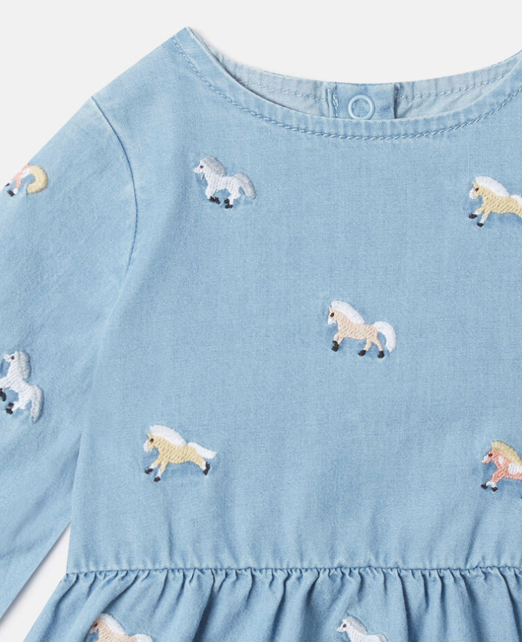 Stella McCartney Kids Blue Horse Embroidered Dress