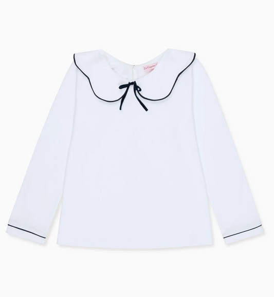 La Coqueta White & Navy Iziar Long Sleeve Girl Top