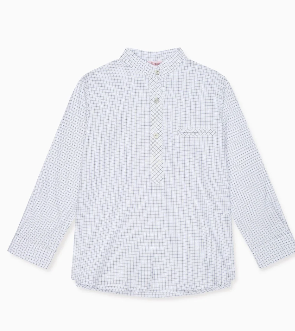La Coqueta Blue Check Mateo Long Sleeve Boy Shirt