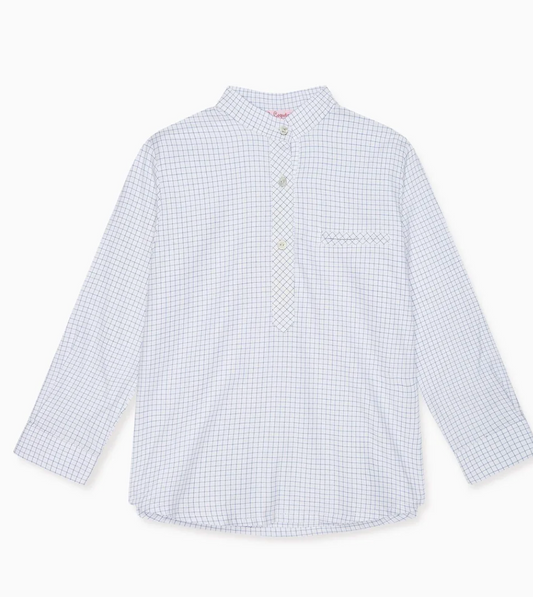 La Coqueta Blue Check Mateo Long Sleeve Boy Shirt