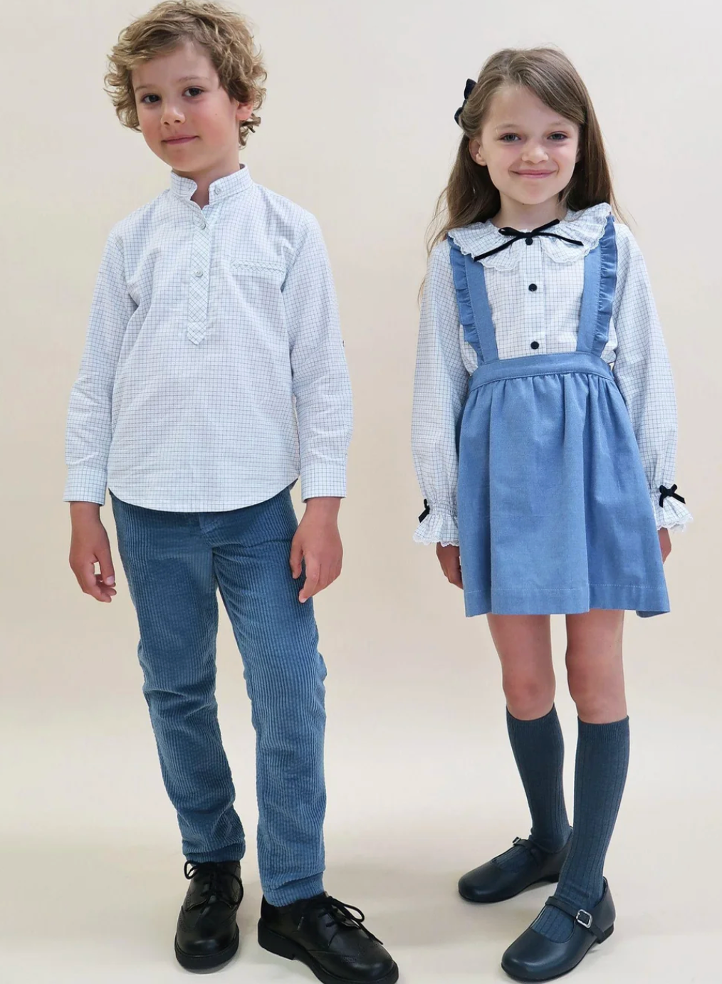 La Coqueta Blue Check Mateo Long Sleeve Boy Shirt