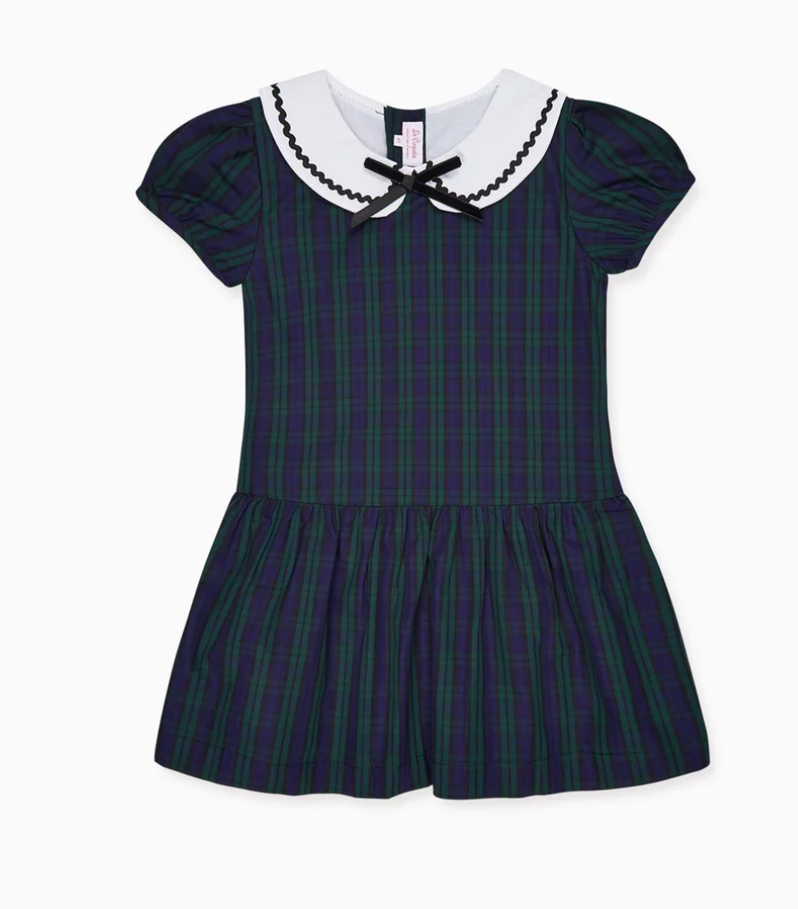 La Coqueta Navy Check Xana Girl Drop Waist Dress