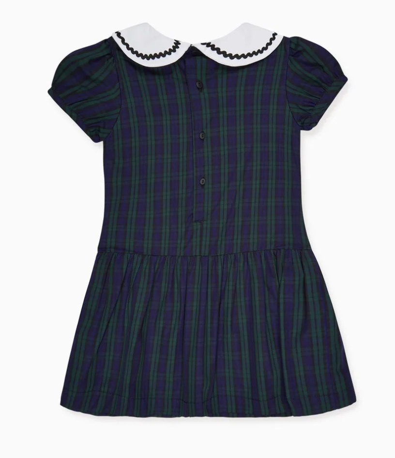 La Coqueta Navy Check Xana Girl Drop Waist Dress