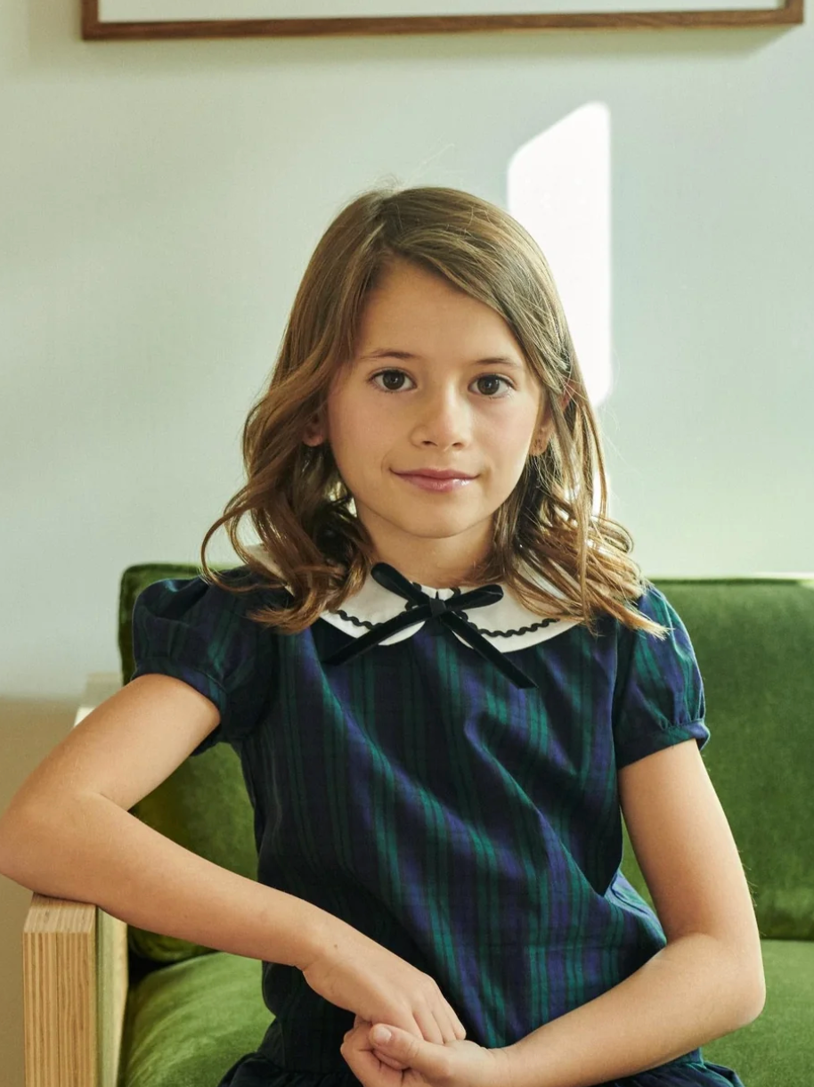 La Coqueta Navy Check Xana Girl Drop Waist Dress