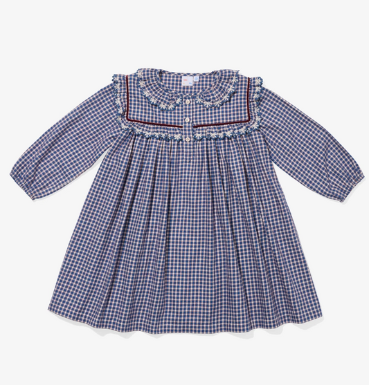 Oso & Me Sara Dress - Marine Tiny Check