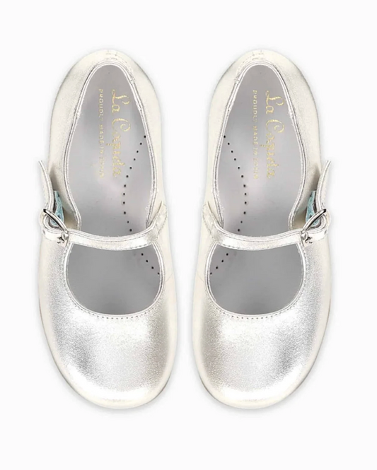La Coqueta Girl Mary Jane Shoes- Silver Leather