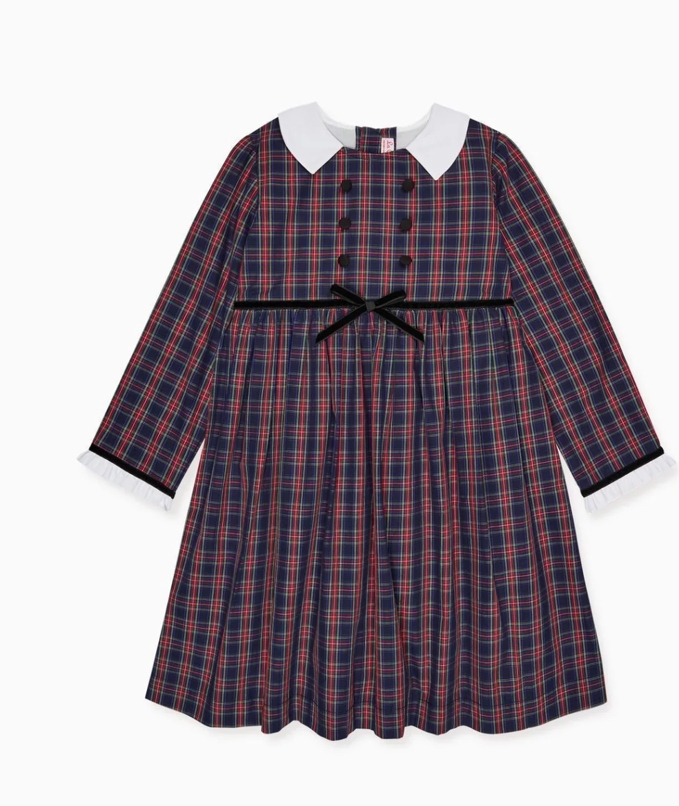 La Coqueta Navy Tartan Florinda Girl Empire Dress