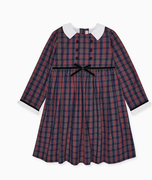 La Coqueta Navy Tartan Florinda Girl Empire Dress