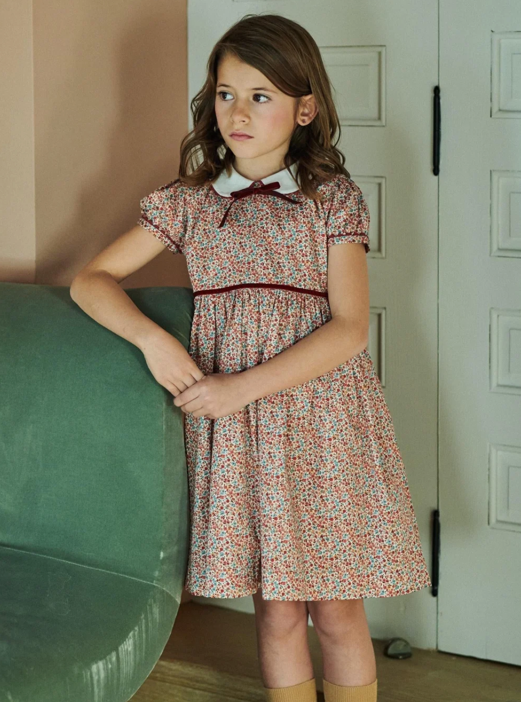 La Coqueta Terracotta Floral Melina Girl Dress