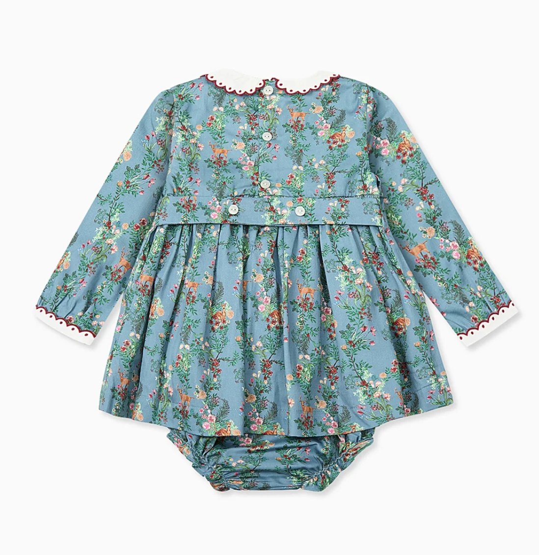 La Coqueta Blue Deer Floral Noelia Baby Girl Hand Smocked Set