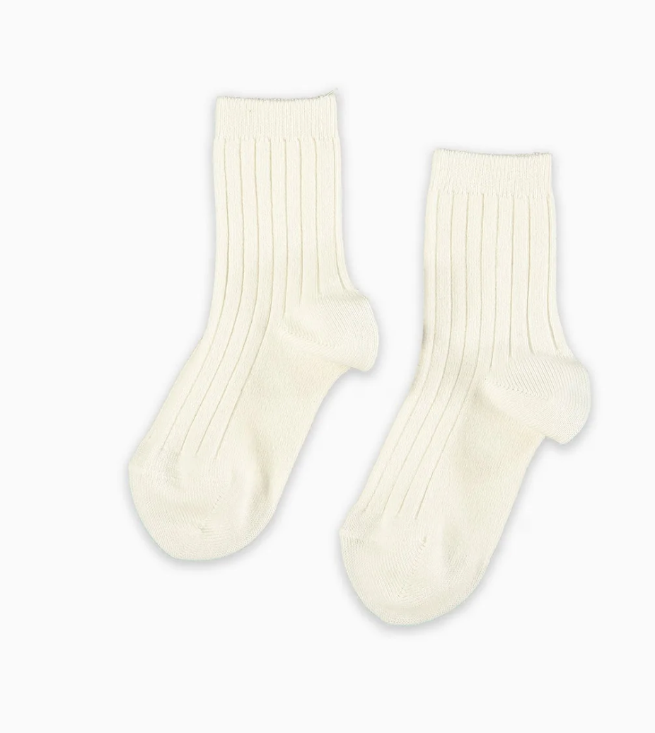 La Coqueta Off White Ribbed Short Kids Socks
